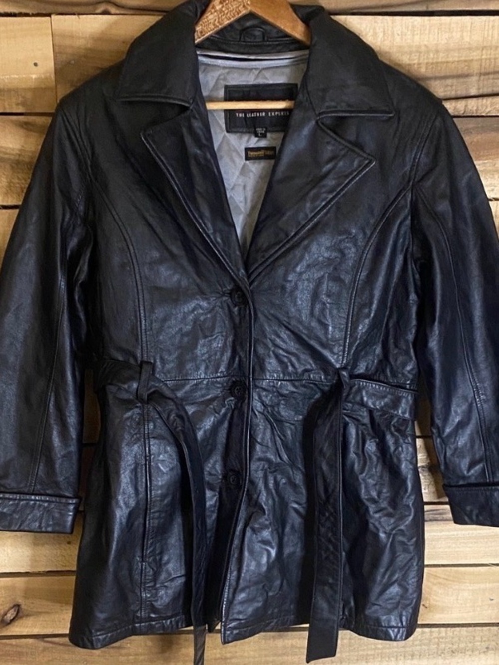 Wilsons Leather Women's Black Leather Jacket thinsulate lining size large belt